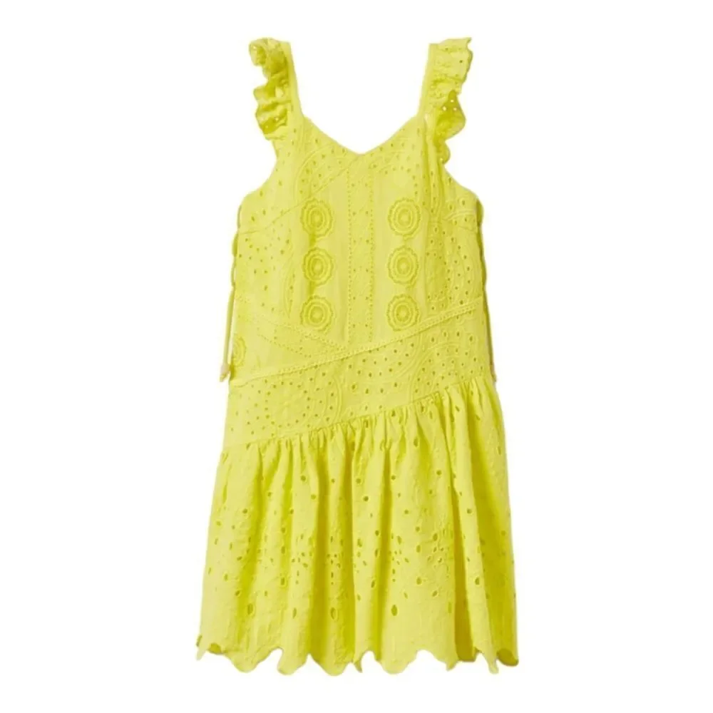 ZARA Kids Embroidered Lime Green Girls Dress Size 14 NWT